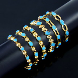 Fashion Turquoise <b>Gold</b> Plated 21k <b>Bracelet</b> Geometric Link Bohemia Style Jewelry for Women Accessories Gift - Product Image 5