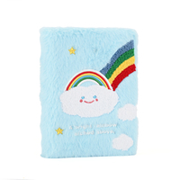 Carnet en fausse fourrure Sherpa avec broderie arc-en-ciel et pompon décoratif, design mignon de dessin animé, journal intime pour l'écriture quotidienne
