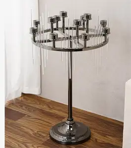 Wholesale 12 Armed European Style Candle Holder Tall Black Metal Stand Glass Candelabra Wedding Centerpieces