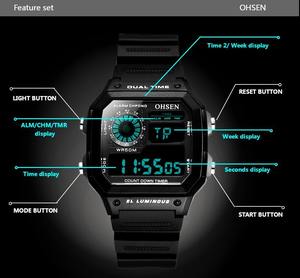 OHSEN 1810 มีสินค้าในสต็อก 1 ชิ้น รับทำโลโก้ 50 ชิ้น ผู้ผลิต Oem Odm นาฬิกาข้อมือดิจิตอลดีไซน์หรูหราสำหรับผู้ชาย - Product Image 2