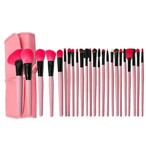 Professionele Beauty Tools 24 Stuks Houten Handvat Rose Zachte Nylon Haar Make-Up Borstel Set Met Cosmetische Tas Gevallen