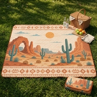 Tapis de pique-nique matelassé pliable pour l'extérieur, couverture de plage et de camping, imprimé cactus du désert du sud-ouest, tapis de sol familial