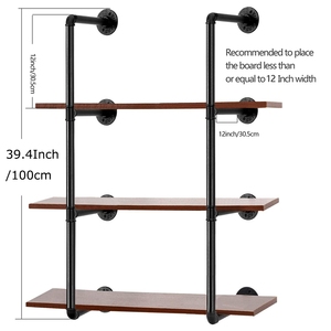 Étagères industrielles rustiques vintage à 2 ou 3 niveaux pour échelle DIY Suspendus Décoratifs Fixés au Mur en Métal et <span class=keywords><strong>Bois</strong></span> Rangement Cuisine Salon - Product Image 3