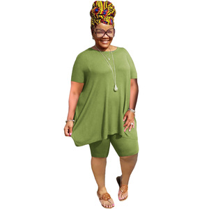Offre Spéciale d'<span class=keywords><strong>Amazon</strong></span> <span class=keywords><strong>Vêtements</strong></span> <span class=keywords><strong>grande</strong></span> <span class=keywords><strong>taille</strong></span> pour femmes, ensemble short 2 pièces décontracté de couleur unie 5XL - Product Image 5