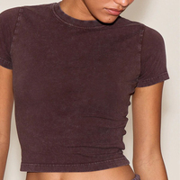T-shirt court en coton pour femme, coupe slim, en molleton bouclette, style vintage de luxe, avec strass personnalisés et déchirures, idéal pour la gym et l'été