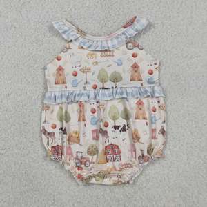 Sister Matching Baby Girls Pigs Cows Tunic Checked Ruffle Short <b>Farm</b> Clothes <b>Set</b> Rompers - Product Image 5