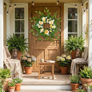 Nouvelle Guirlande Rustique de Printemps 2026 en Feuillage Artificiel Éternel Rose d'Austin pour Porte, Mur, Décoration Extérieure Style Ferme - Product Image 2