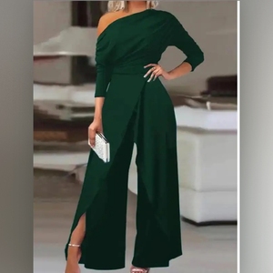 Mono Elegante Formal de Manga Corta y Color Sólido con Abertura Frontal para Mujer - Product Image 3