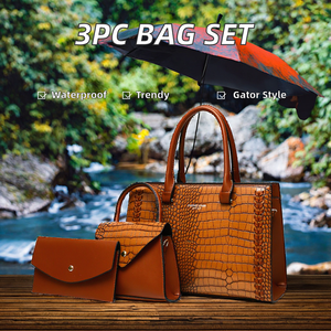 Conjunto de Bolsos de Lujo con Solapa de PU y Logotipo Personalizado para Mujer, 3 Piezas, Bolsos Cruzados y de Mano con Correa de Cadena con Patrón de Cocodrilo, Cierre de Cremallera, Verano - Product Image 2