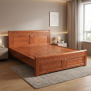 Lit plateforme en chêne massif sculpté à la main, design LP Rp, extensible, usage domestique, capacité de charge 200kg-450kg, disponible en double et queen - Product Image 2