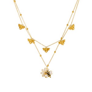 Daisy Bee Pendant Stainless Steel Double Layer Clavicle Necklace Flower Insect Design Gift Jewelry - Product Image 5