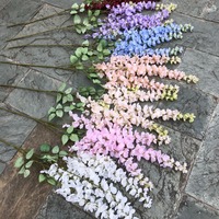 Fleur artificielle de glycine blanche à 6 branches dorées, fleurs suspendues pour décoration de mariage