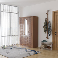 Prix de Gros Meuble de Chambre Armoire à 3 Portes en MDF 15 mm Marron Rangement Chambre Avec Miroir