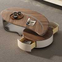 Ensemble de tables basses gigognes de luxe en forme de rein, plateau en noyer bicolore, sur mesure pour salon moderne