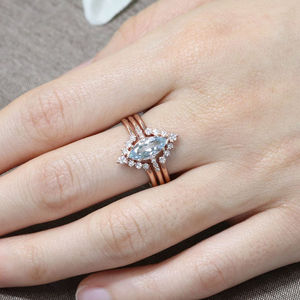 Anillos de Plata con Aguamarina Natural Talla Marquesa, Diseños Originales, Conjuntos de Joyería para Mujer - Product Image 4