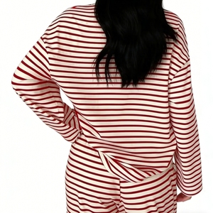 Women's Wear Red Striped Long-Sleeve Shirt Top Casual High-Waisted Wide-Leg <b>Pants</b> African 2-Piece Set Fashion - Product Image 5