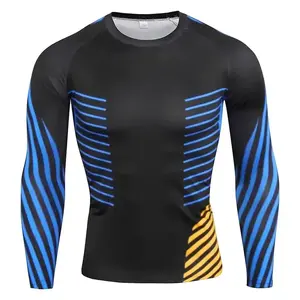 Custom sublimato Upf50 + manica lunga Rash Guard caldo strato di Base elasticizzato da uomo camicie di compressione Swim Surf Top