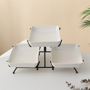 Piatto da portata <span class=keywords><strong>per</strong></span> dessert snack ristorante dell'hotel piatti <span class=keywords><strong>in</strong></span> <span class=keywords><strong>ceramica</strong></span> a 3 livelli con supporto <span class=keywords><strong>in</strong></span> metallo - Product Image 2