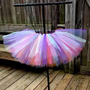 Unisex Baby Girl Birthday Party Stage Princess Dress Colorful Rainbow Mini Fluffy Layered Thin Pattern Ballet Dress Prop Style