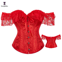Corset vintage écoresponsable à maintien ferme avec 12 baleines en plastique, en dentelle brodée, épaules dénudées, pour femme, lingerie, tailles XS-6XL
