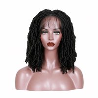 Perruque courte synthétique Lace Front style dreadlocks, fabriquée à la machine, pour femme, en soie domestique, avec franges au crochet, sans colle