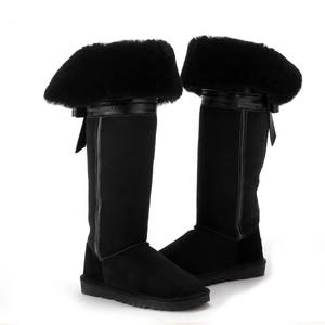 Bottes de neige plates décontractées en peau de mouton véritable, cuissardes longues, mollets larges pour femmes, bottes occidentales au-dessus du genou - Product Image 2