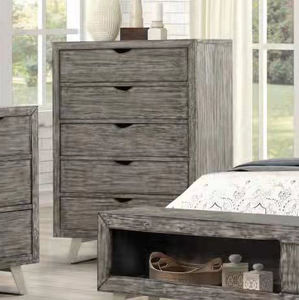 Cama con plataforma, cómoda con almacenamiento abierto, mesita de noche y cajonera con patas de inspiración industrial, juego de dormitorio - Product Image 3