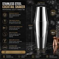 Juego de Coctelera Boston de Acero Inoxidable con Logotipo Personalizado, 18oz y 28oz, Desmontable, Fácil de Limpiar, Acabado Espejo, Suministro de Fabricante de Marca Privada