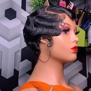 Parrucca brasiliana per capelli Remy per donne nere a buon mercato riccio corto per <span class=keywords><strong>Pixie</strong></span> taglio parrucca in pizzo con ricciolo crespo stile a breve lunghezza - Product Image 4