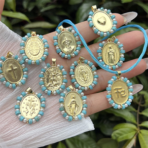 Collana con Ciondolo Creativo in Rame Placcato <span class=keywords><strong>Oro</strong></span> 18K e Turchese Blu Fatto a Mano, Gioielli Etnici all'Ingrosso OEM - Product Image 1