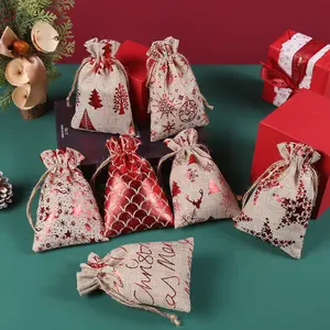 Оптовая продажа, простые льняные подарочные пакеты на завязках, большие сублимационные сумки с единорогом, пустые рождественские конфеты, сумки для мешков Санта-Клауса
