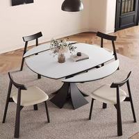 Table à manger pliante télescopique en bois massif de style minimaliste moderne, plateau en bois d'hévéa, ensemble de salle à manger écologique pour 6 personnes