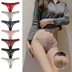 Slip a Perizoma in Pizzo Sexy Floreale Esotico a Vita Bassa <span class=keywords><strong>Lingerie</strong></span> <span class=keywords><strong>di</strong></span> <span class=keywords><strong>Lusso</strong></span> con Fiocco Romantico G-string Leggero per Donna - Product Image 1