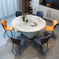 Table à manger de luxe extensible en pierre frittée avec base en bois et armoire de rangement, design pliable écologique pour la famille moderne