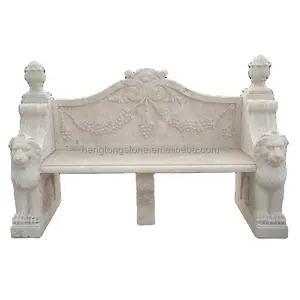 High Quality Garden Decoration Travertine Lion Carved Benches