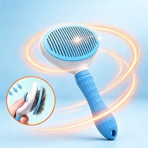 Brosse démêlante massante à aiguilles en acier inoxydable autonettoyante pour toilettage des animaux, brosse lissante à élimination des poils en un clic pour chiens et chats - Product Image 1