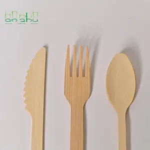 Eco Friendly Biodegradable Nature Bamboo and Wooden Cutlery Set with Napkin Logo