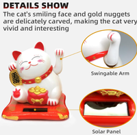 Statue de chat porte-bonheur solaire à bras agitant pour décoration de réception, de voiture et d'ouvertures d'entreprise