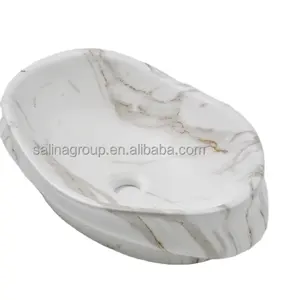 Évier de salle de bain en marbre blanc poli de haute qualité facile à nettoyer