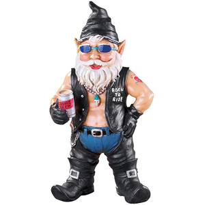 Giardino Biker Gnome Figurine con Moto del Cambio In Pelle e Tatuaggi - Product Image 1