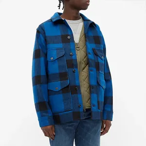 Man's Custom Stylish Casual Button Down Boxy Fit Luxury Blue Checked Cotton Plus Size Plaid Flannel Work Shirts