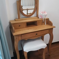 Ensemble coiffeuse en bois massif avec miroir ovale et tabouret, style français, table de maquillage de chambre à coucher en chêne à 3 tiroirs