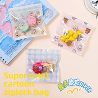 Sacs refermables transparents style Ins pour petites emballages de snacks, pinces à cheveux, bijoux, avec fermeture éclair givrée motif petit ours