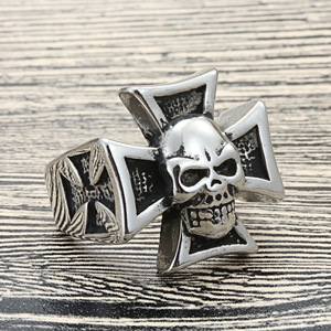 Men's Stainless Steel <b>Skull</b> Cross <b>Ring</b> Punk Style Fashion Jewelry Gift 27067 - Product Image 3