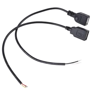 26cm 30cm USB 2.0 Female Plug Jack Power Cable 2Pin 4Pin Black Charging Data Line Connector DIY Parts