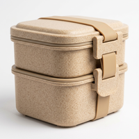 Boîte à lunch bento écologique en paille de blé, 2 étages, conteneur alimentaire portable, 3 compartiments pour le bureau et l'école