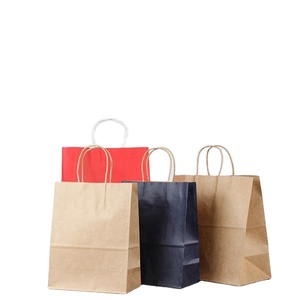 Custom Printed Biodegradable <b>Brown</b> <b>Paper</b> Carryout Shopping <b>Bags</b> with Twisted Handles for Supermarket & Store Promotion - Product Image 1