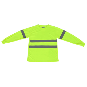 Fluorescent Orange Green Long Sleeve Crew Neck Breathable Moisture-Wicking Road Construction OEM Reflective Safety <b>T</b>-<b>Shirt</b> - Product Image 3