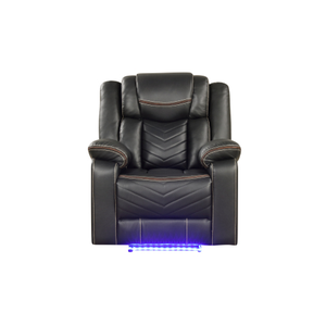 Modern Contemporary LED Power Recliner Set with Convertible Faux Leather and <b>Wood</b>/Metal <b>Frame</b> in Black for Apartment Use - Product Image 4
