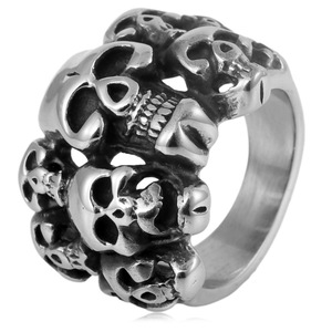 yunnique Men's <b>Titanium</b> Steel Skull <b>Ring</b> Geometric Skeleton Design Punk Style Jewelry Gift - Product Image 1